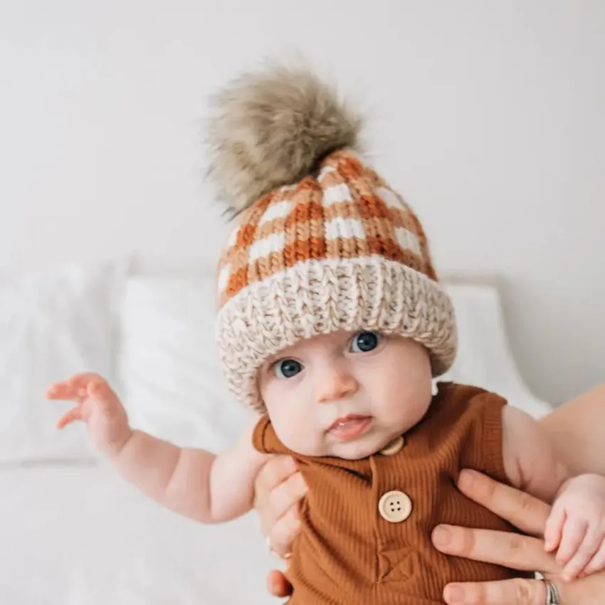 Pom Pom Beanie Hat, Sienna Buffalo Check