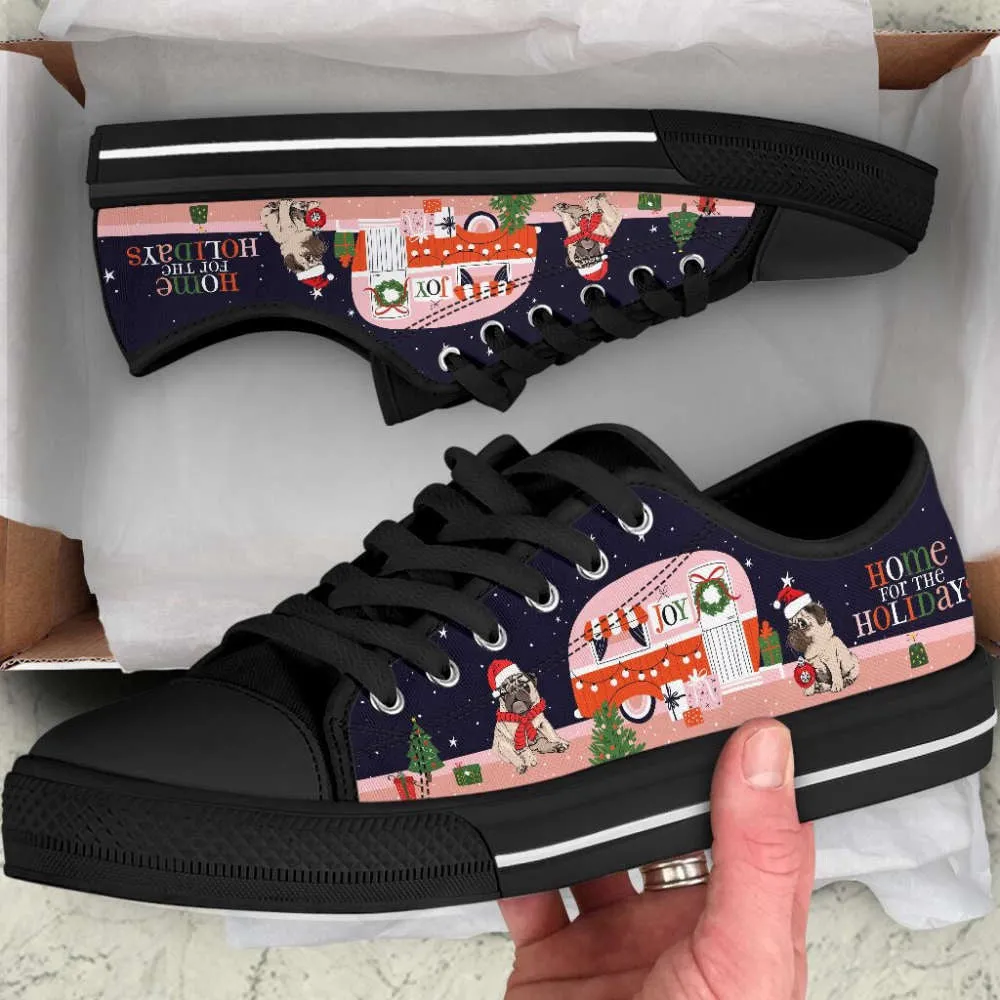 Pug Dog Christmas Car Happy Low Top Shoes Canvas Sneakers Casual Shoes, Dog Printed Shoes, Canvas Shoes For Men, Women