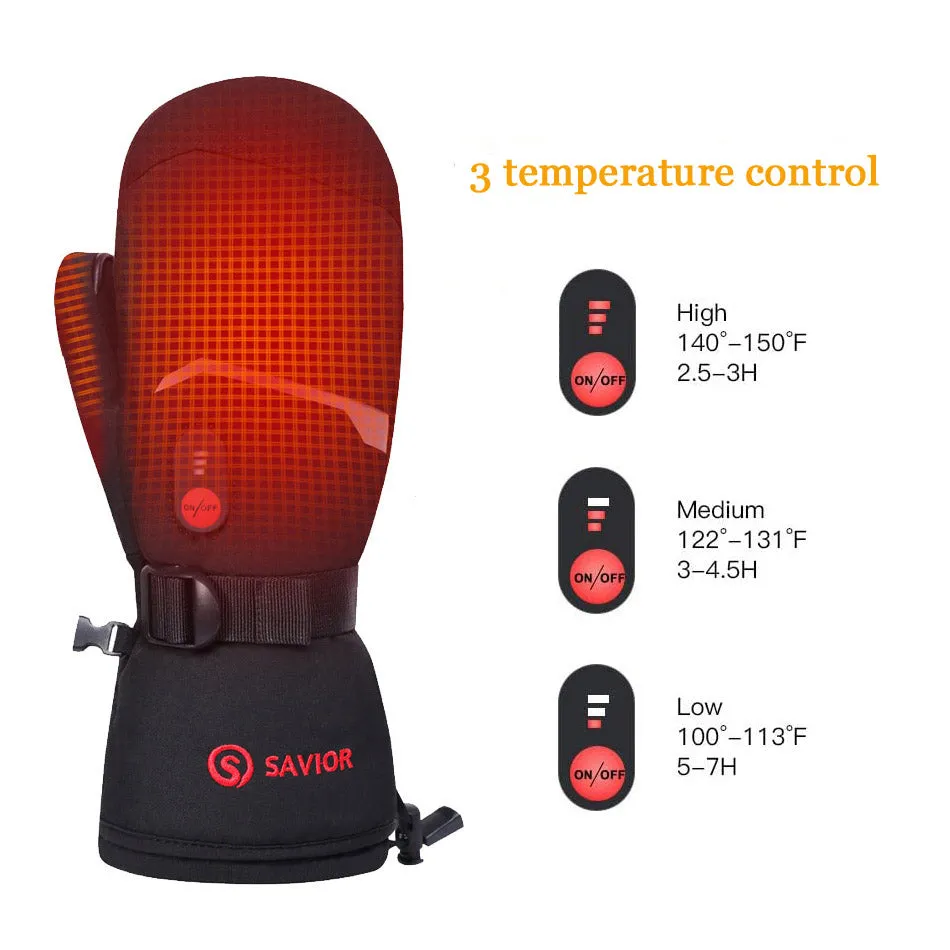 Savior Electric Heated Mittens | Thick 7.4V Rechargeable Warming Mittens For Skiing