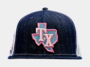 Shoe Palace Exclusive Denim Trucker Texas Rangers 9Fifty Mens Snapback Hat (Blue/Pink)