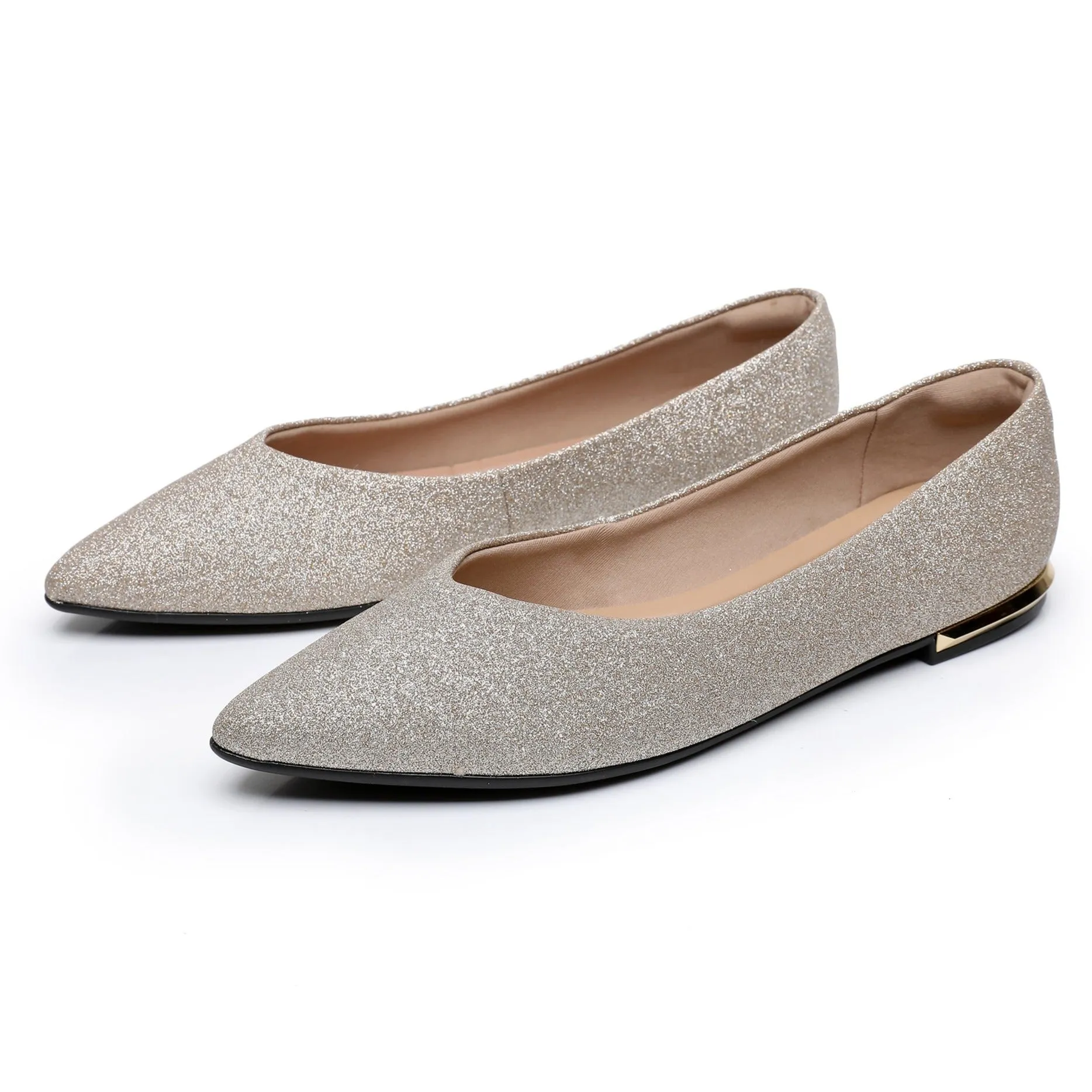 Sleek Deco Point Flats - Glitter Champagne (274.054)