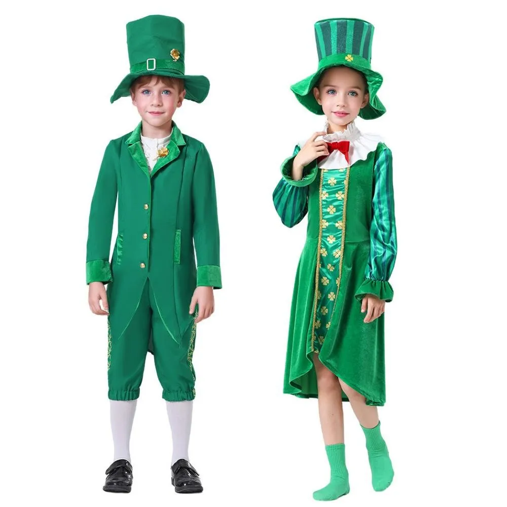 St Patrick's Day Kids Green Dress Party Cosplay Costume Carnival Suit