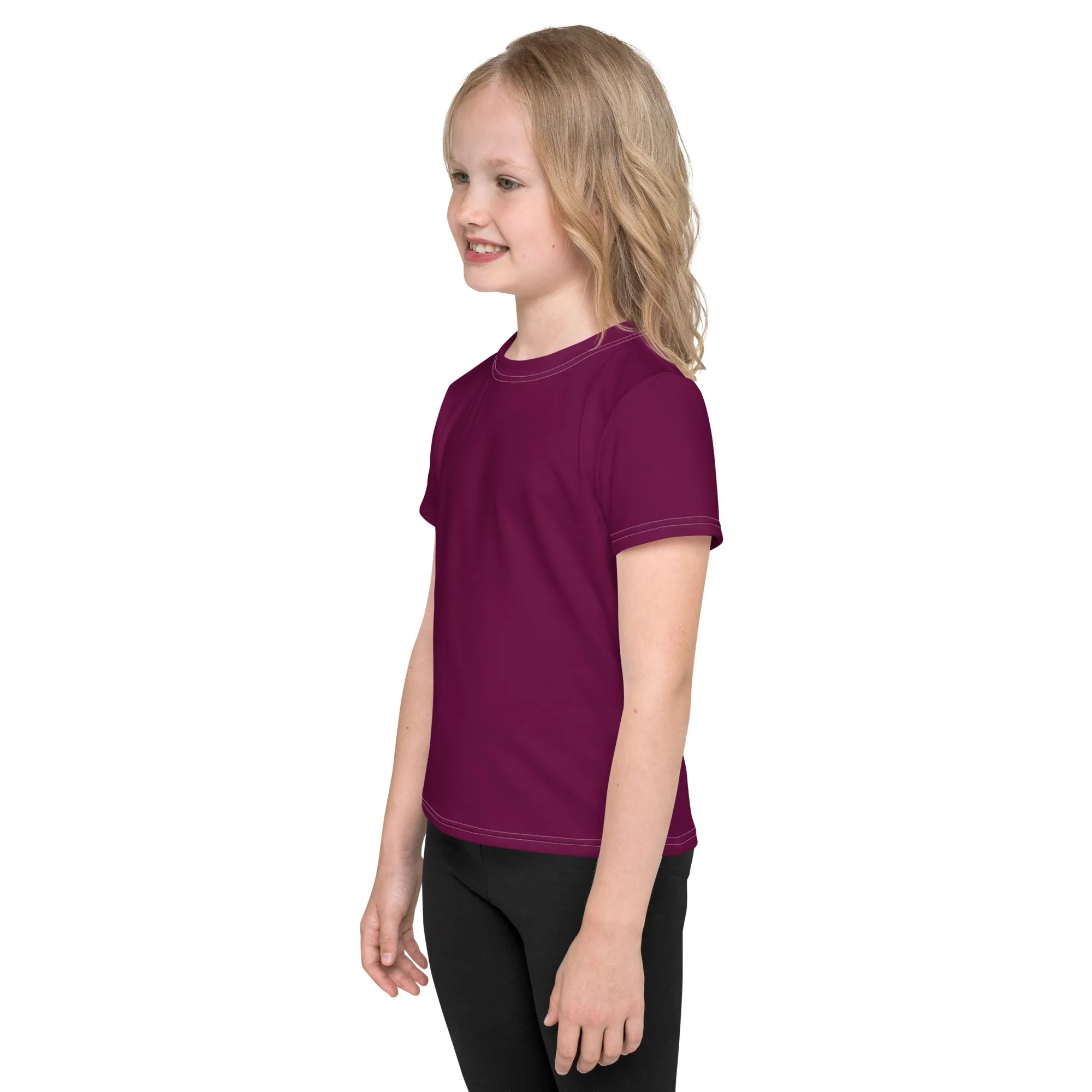 Sunny Day Essential: Girls Short Sleeve Solid Color Rash Guard - Tyrian Purple