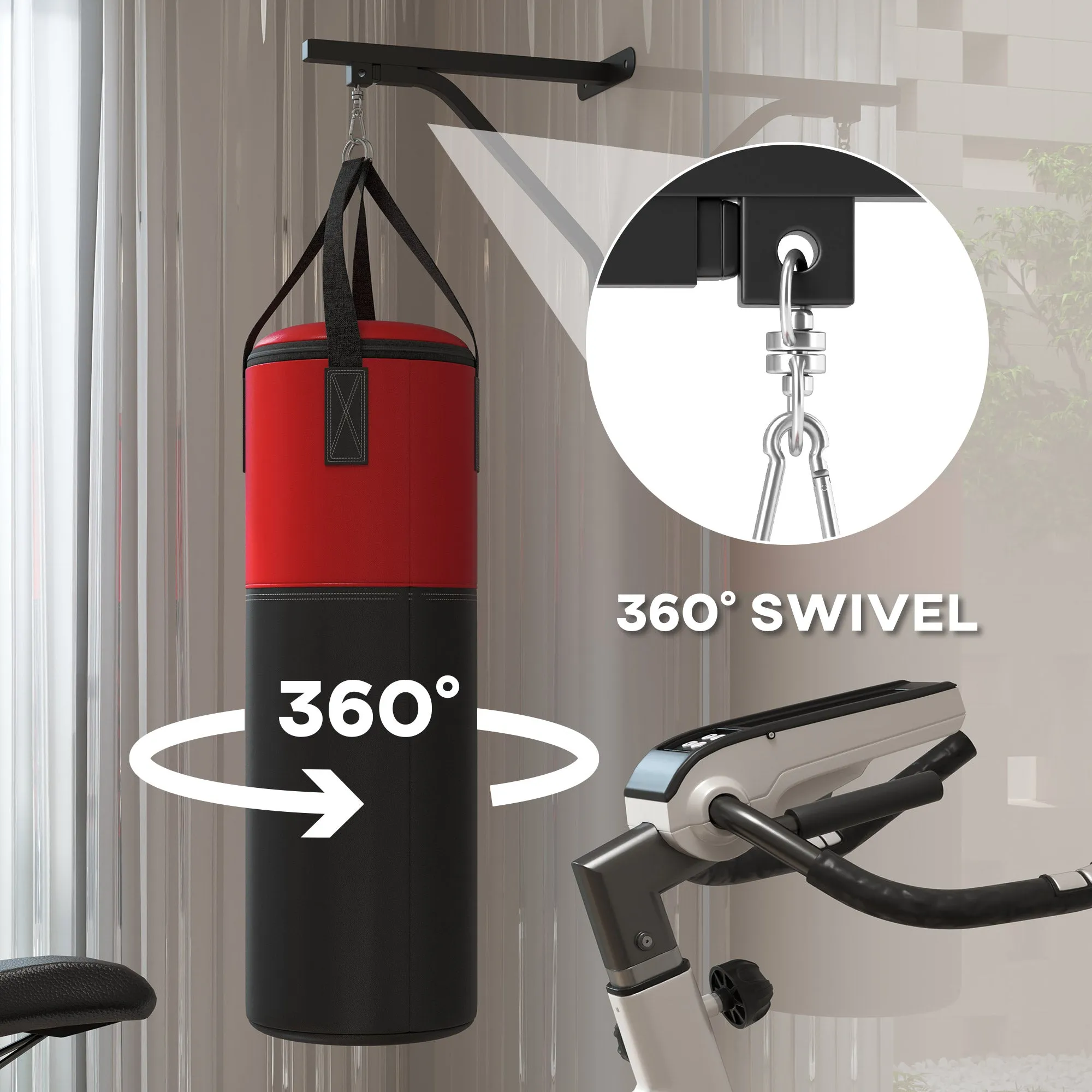 Unfilled Punching Bag Set with Boxing Bag Bracket, Heavy Bag with Boxing Gloves, Hand Wraps and 360° Swivel Hook