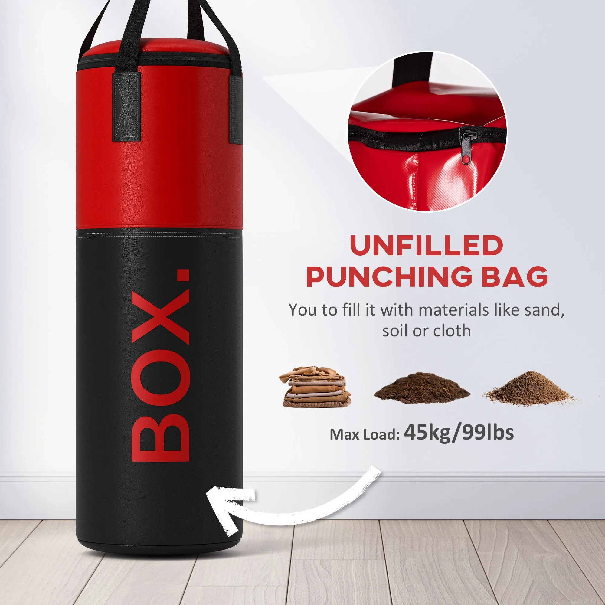 Unfilled Punching Bag Set with Boxing Bag Bracket, Heavy Bag with Boxing Gloves, Hand Wraps and 360° Swivel Hook