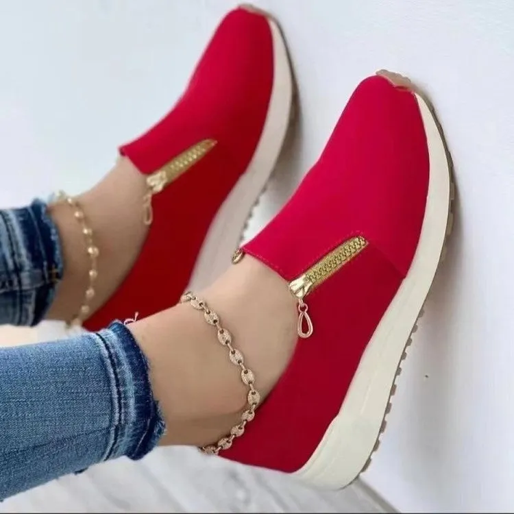 Women Flats Zip Shoes Light Sneakers