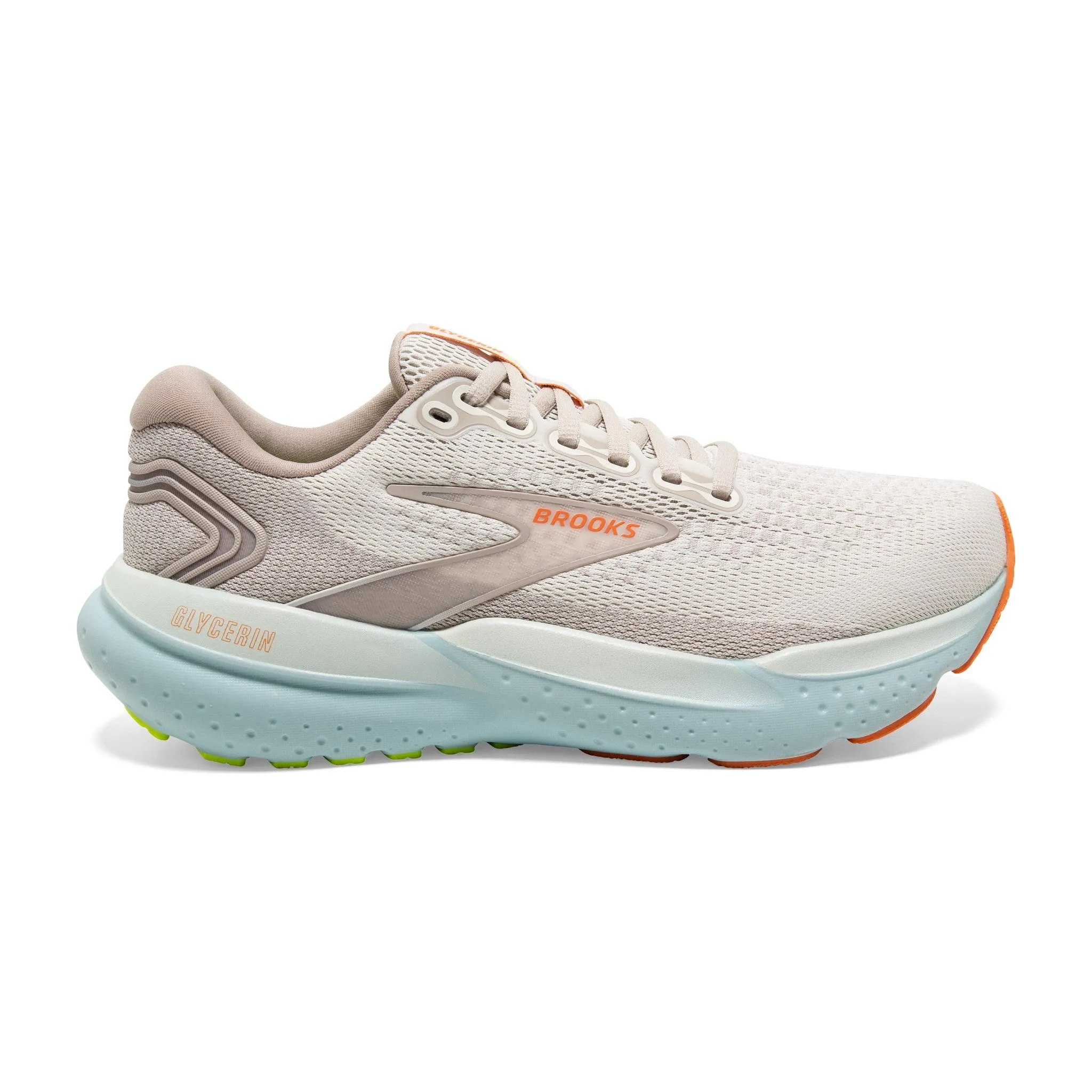 Women's Brooks Running Glycerin 21 Road Running Shoe in Coconut/Aqua/Autumn Sunset