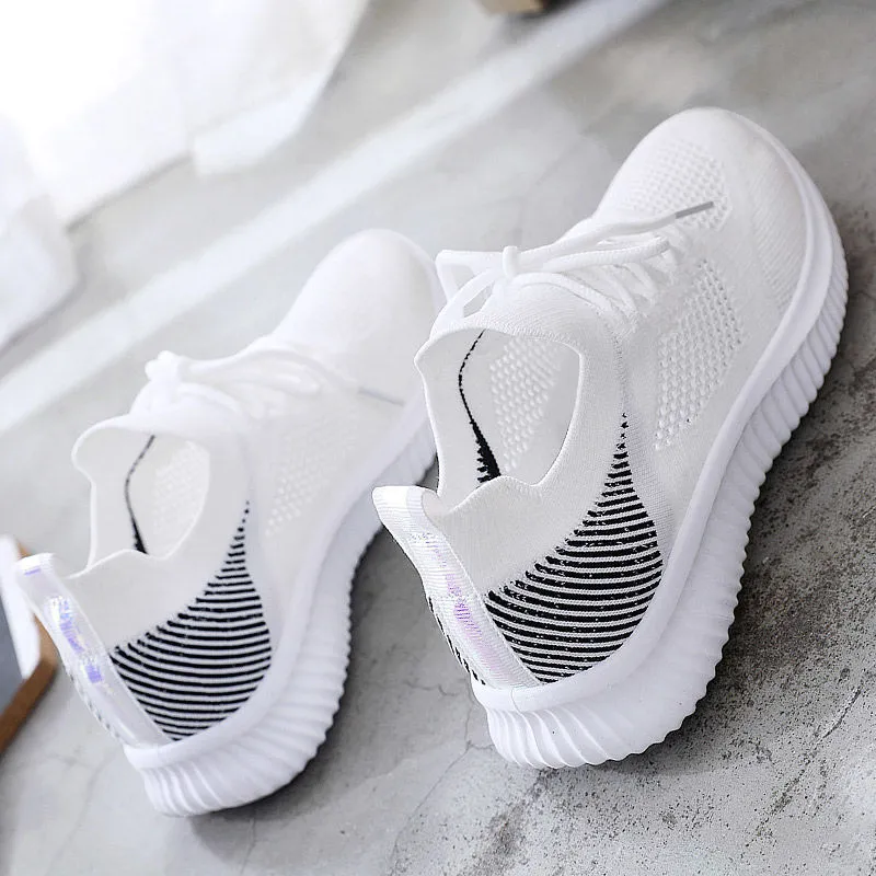 Women's Shoes Spring White New Breathable Sports Mesh Versatile Summer Hollow Walking Flying Woven No-slip Ladies Sneakers