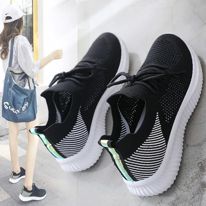 Women's Shoes Spring White New Breathable Sports Mesh Versatile Summer Hollow Walking Flying Woven No-slip Ladies Sneakers