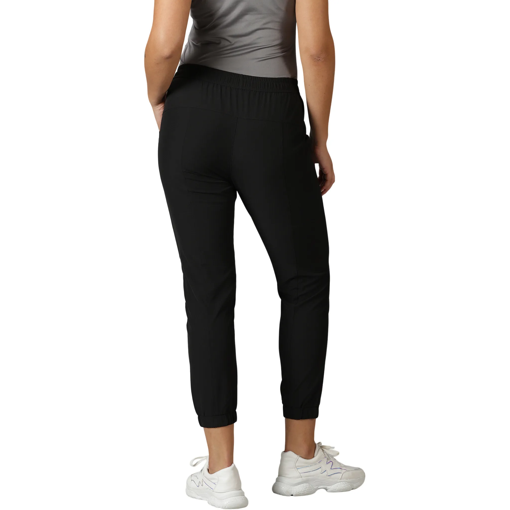 Women's Solid Running Black Track Pants with Elasticated waist & Pockets